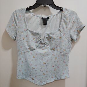 NWOT Just Polly New York Light Blue Floral Crop Top